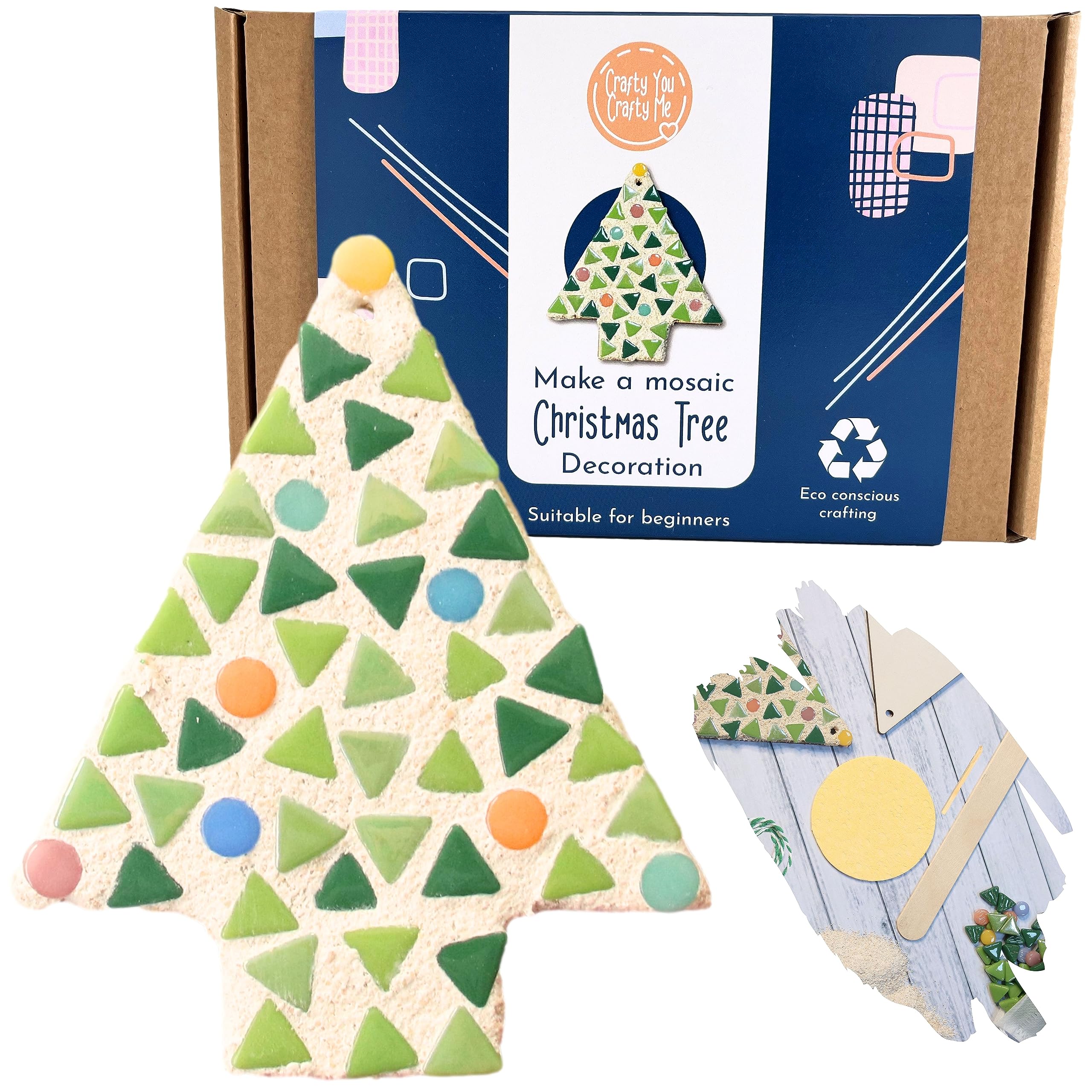 Crafty You Crafty Me - Christmas Decoration Mosaic Craft Kit Activity Gift for Children/Adults (Xmas Tree), Made in UK