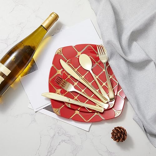 Vista 6 de N9R Juego de cubiertos de plástico dorado de 160 piezas, juego de cubiertos de plástico dorado, 80 tenedores, 40 cucharas, 40 cuchillos, juego