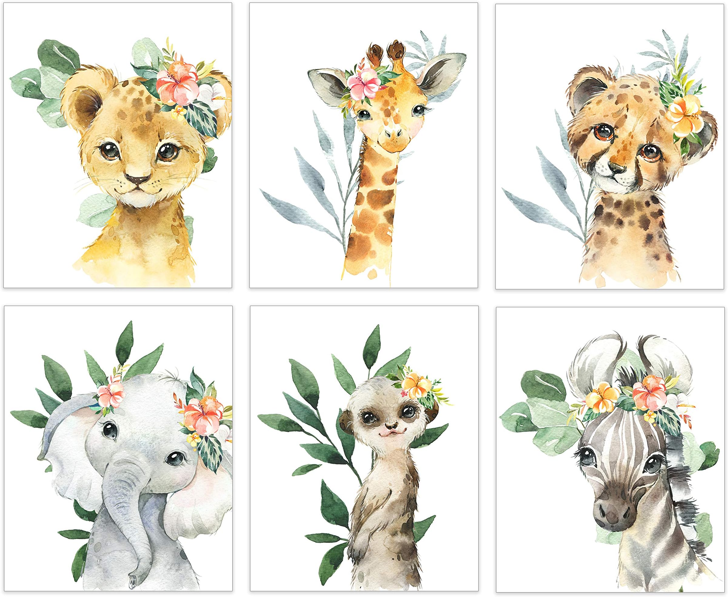 Safari Nursery Girl - Safari Animal Pictures Wall Art - Baby Room Animal Prints - Jungle Babies Wall Decor - Little Girls Room Wall Decor - 8x10 - UNFRAMED (Safari Girls 6)