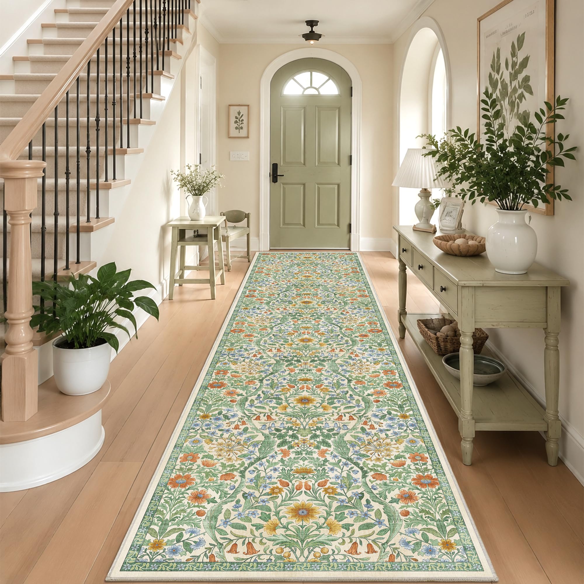3x12 Floral Runner Rug for Hallway Washable Kitchen Runner Rug