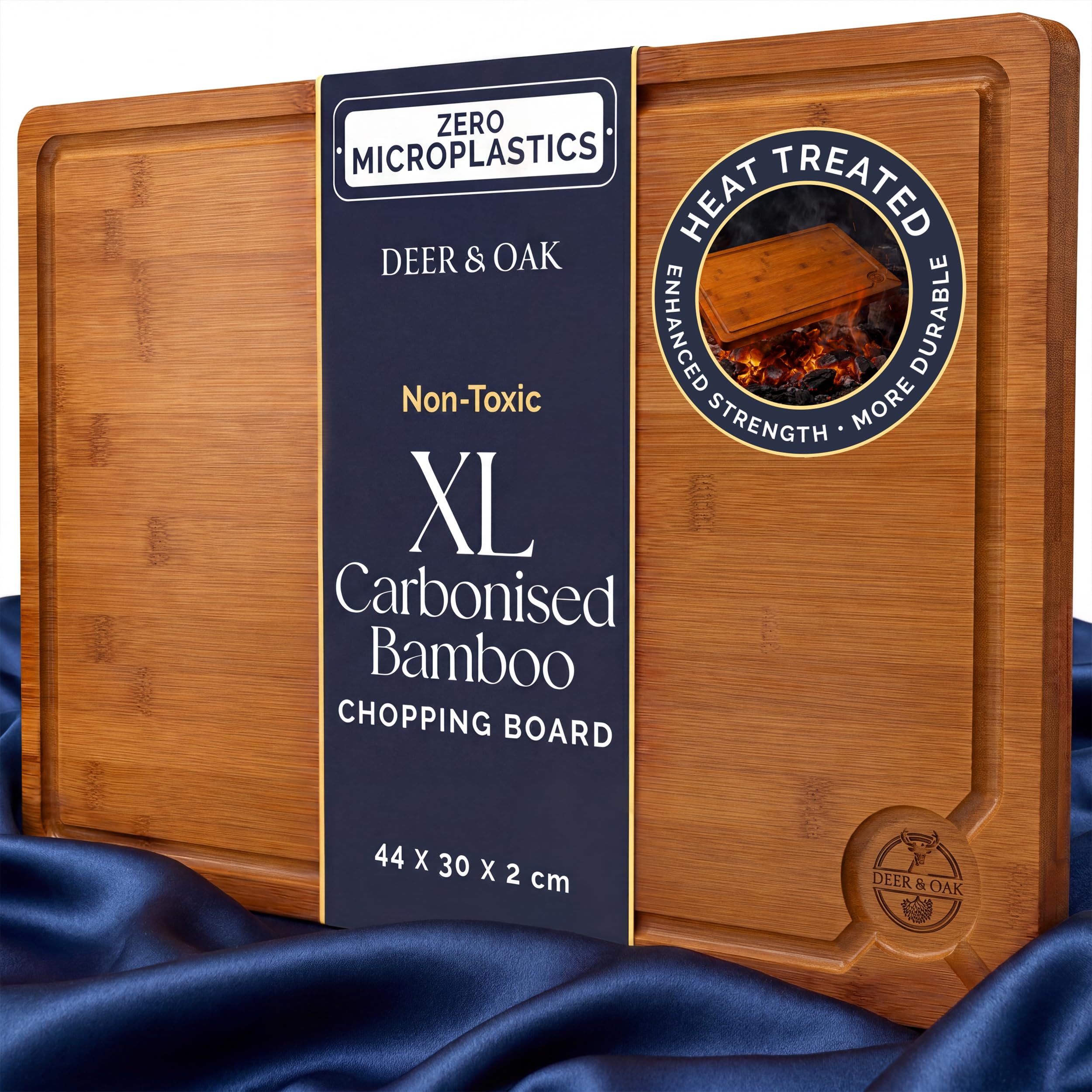 Deer & Oak X-Large Carbonised Cutting Board 44x30x2cm, Pre-Oiled Wooden Bamboo Chopping Board for Carving Meat, Fish, Vegetables, Fruits, Cheese, Bread