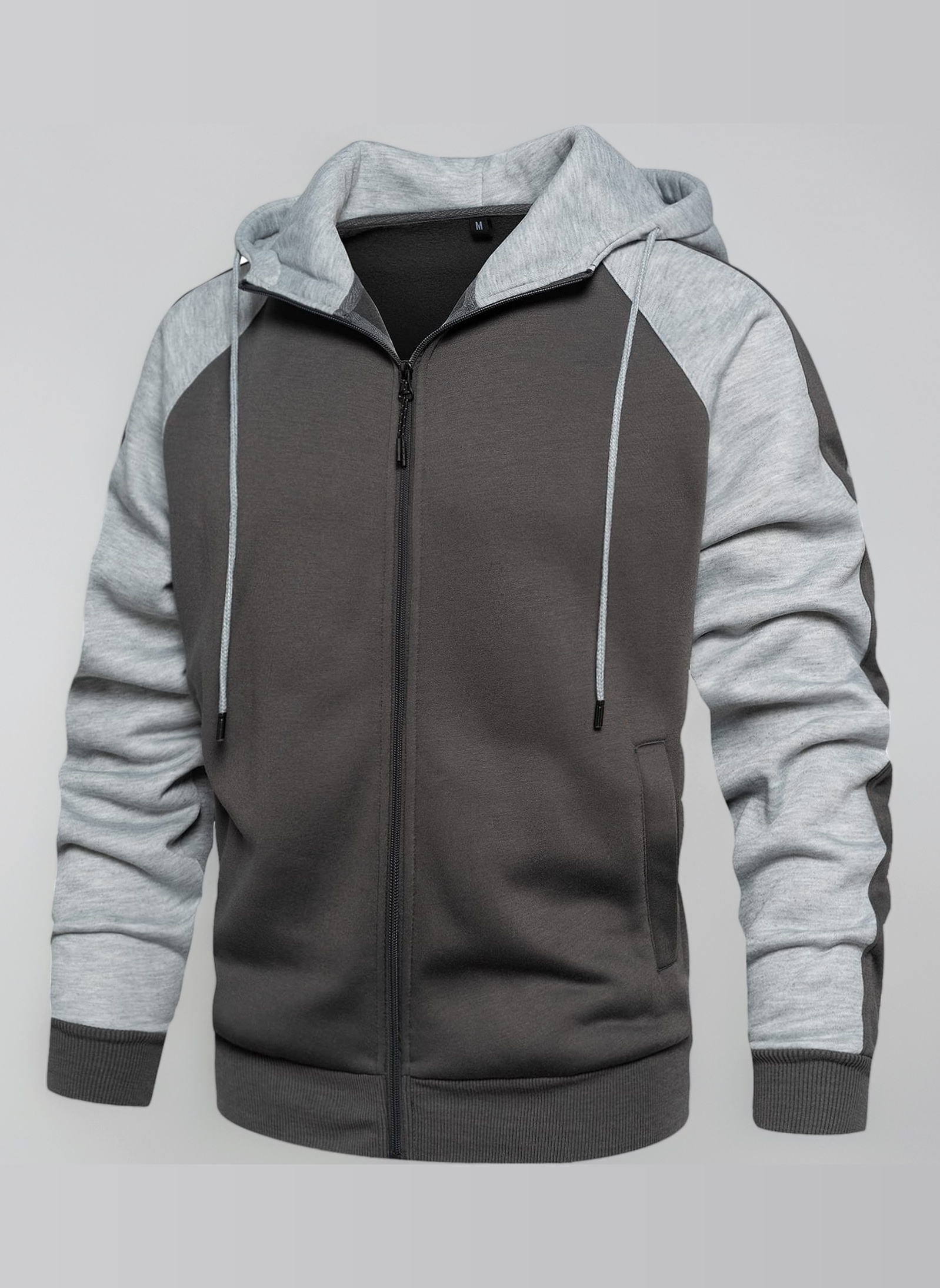 Mens Hoodies Zip Up Hoodie Patchwork Fleece Jacket Winter Warm Hooded