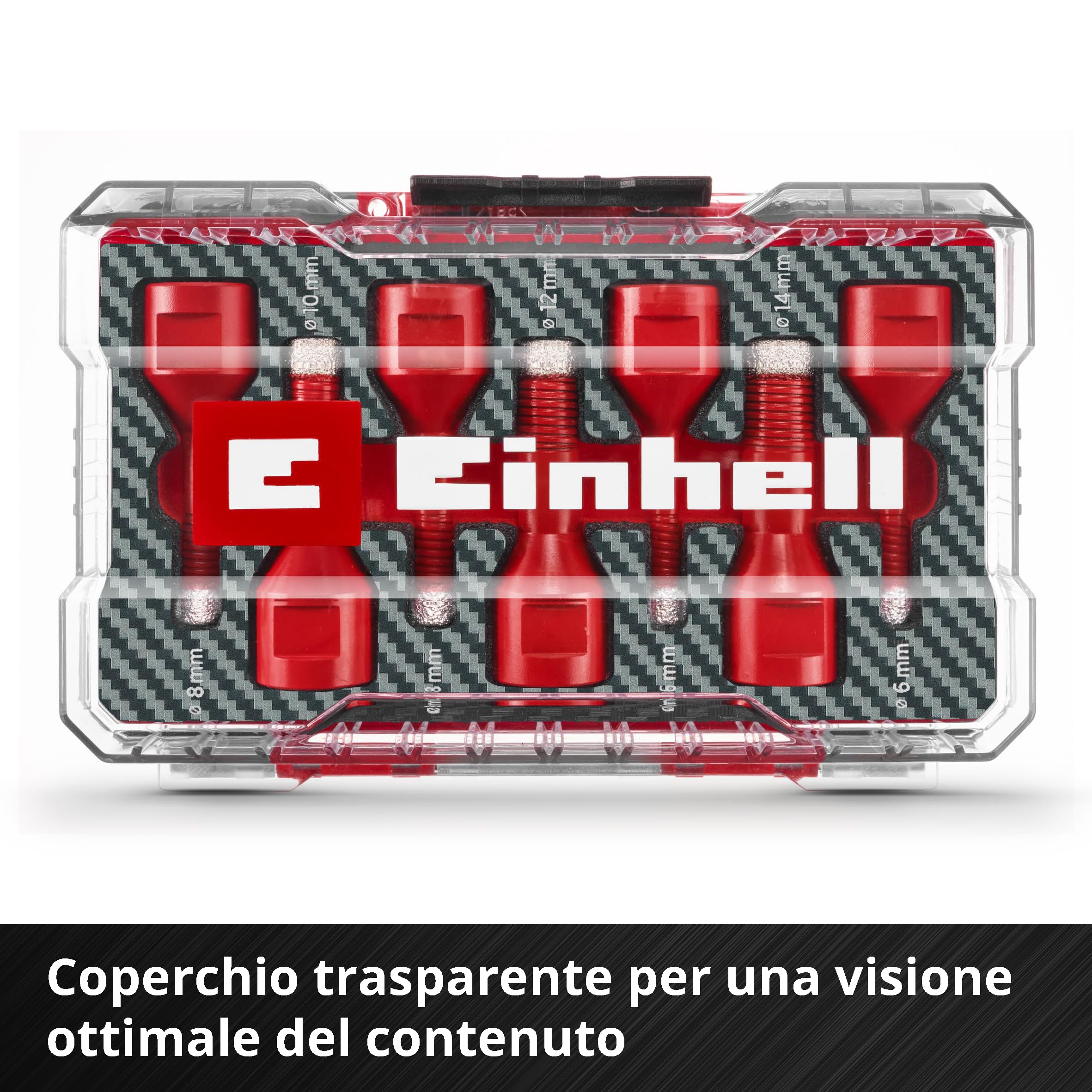 Original Einhell M-CASE - Juego de 7 brocas para azulejos (corte en seco, relleno de diamante de 7 mm, larga vida útil, refrigerante para diámetros pequeños, caja de almacenamiento incluida)