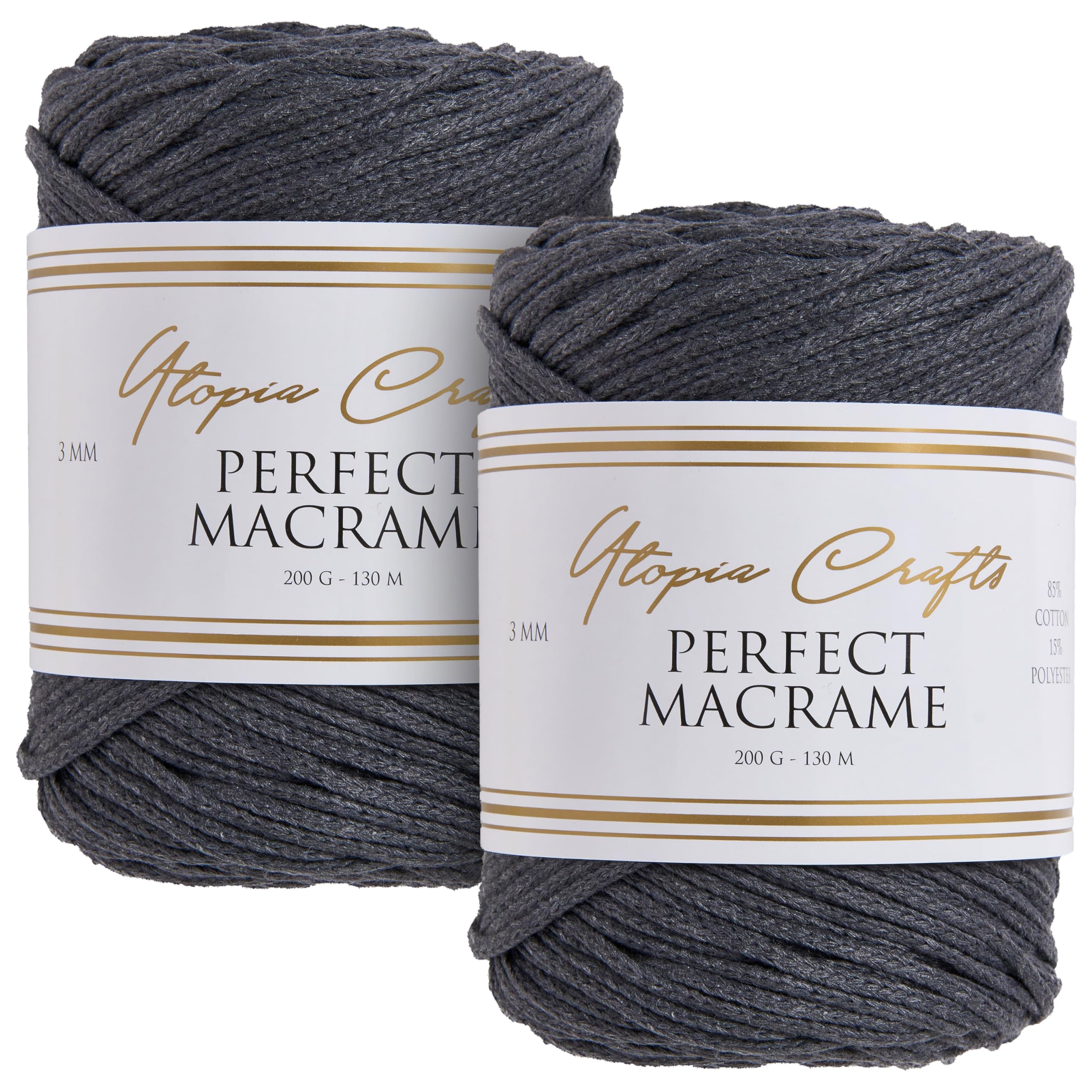 Utopia Crafts Perfect Macrame Cord 3mm - 2X 200g (Charcoal Grey)