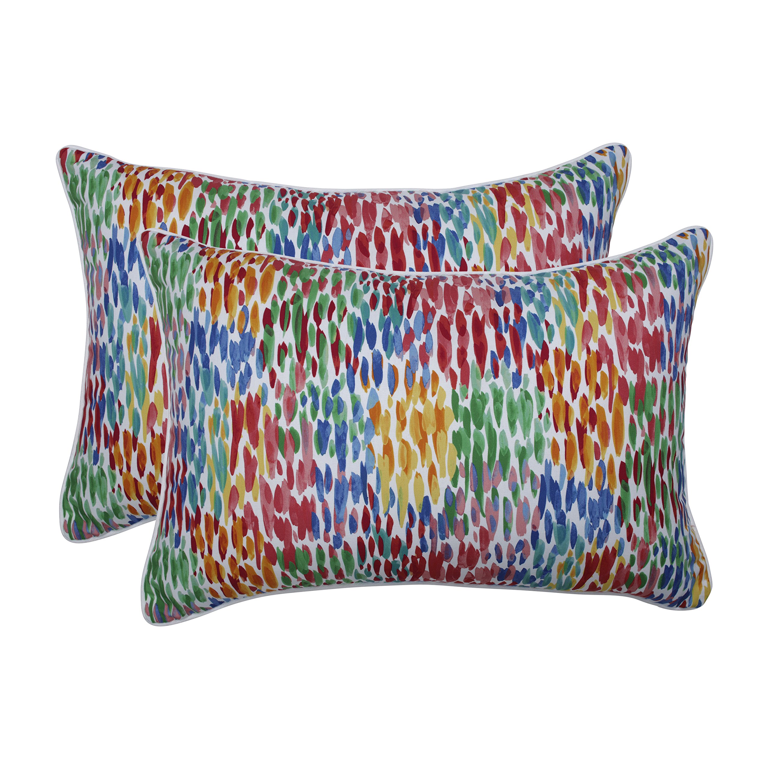 Pillow Perfect Outdoor/Indoor Make It Rain Zinnia Oversized Lumbar Pillows, 24.5" x 16.5", 2 Count, Blue