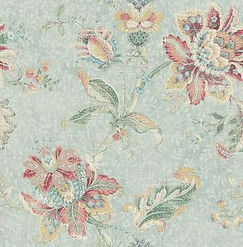 Blooming Jacobean Wallpaper in Soft Sky RN70904 from Wallquest