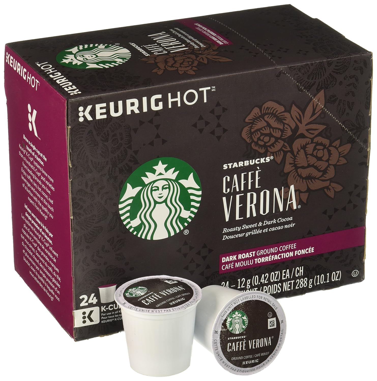 starbucks k-cup coffee pods—dark roast coffee—caffè verona for keurig brewers—100% arabica—4 boxes (96 pods total) caffe verona 96 count (pack of 1)