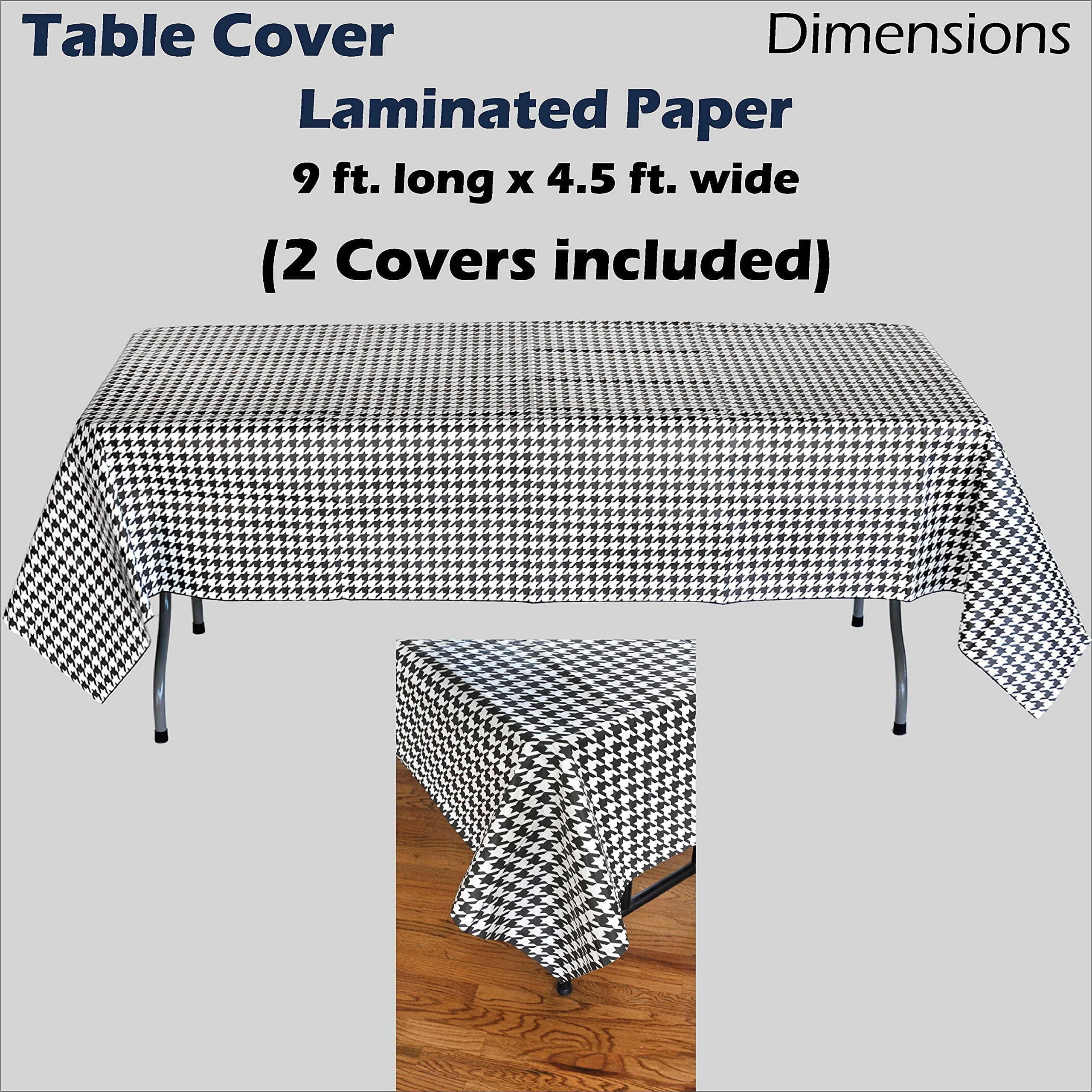 Havercamp Houndstooth - Juego de 2 fundas de mesa de papel (137,2 x 274,3 cm, resistente al agua y al desgarro, color blanco y negro