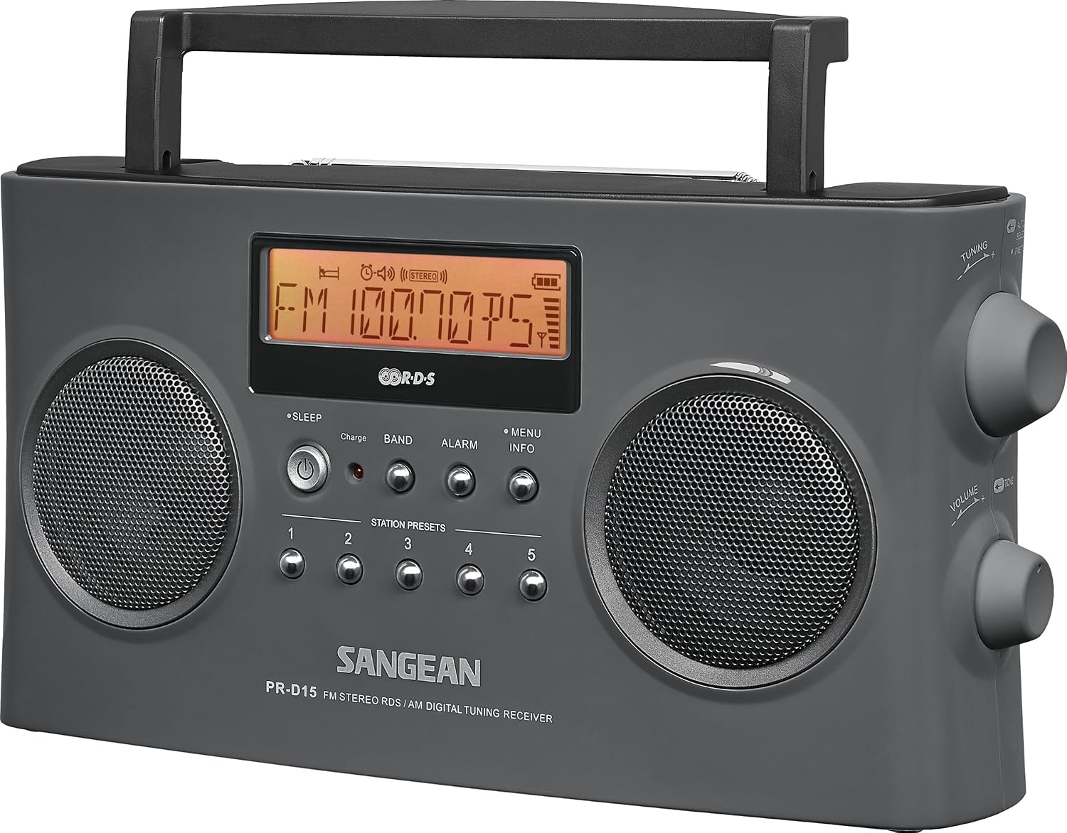 Sangean PR-D15 Digital Portable Stereo RDS Receiver Gray