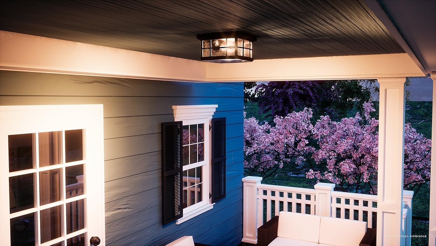 Blасk Frіdау - 40% оƒƒ Luxury Craftsman Outdoor Ceiling Light, Small Size: 5.75H x 12W, with Tudor Style Elements, Highly-Detailed Design, High-End Black Silk Finish and Water Glass, UQL1248 by Urban Ambiance