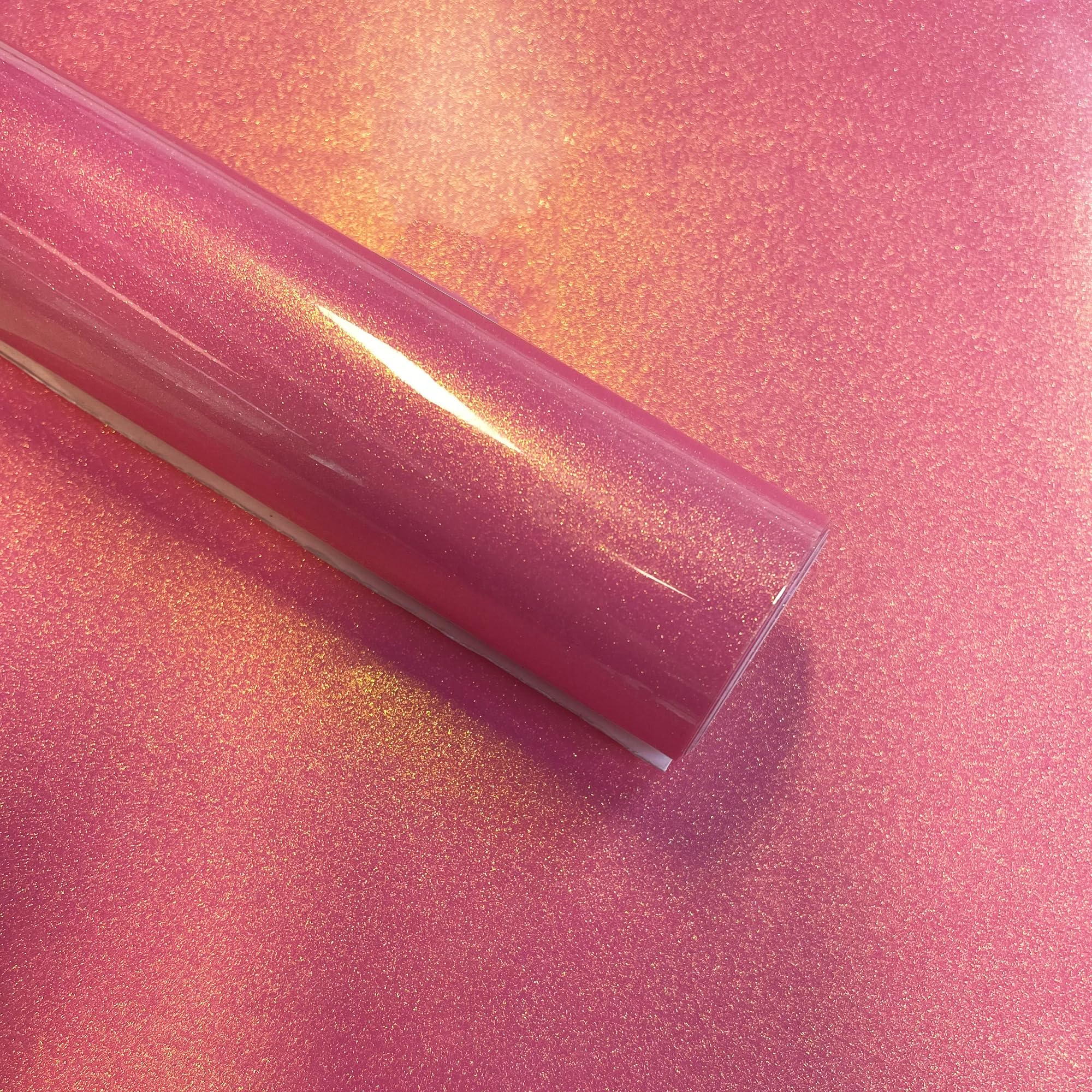 Lypumso Glossy Pink to Gold Vinyl Wrap, Diamon Gloss Pink Car Wrap Vinyl Film Chameleon Color Shift Self-Adhesive Auto Sticker DIY Decal Sheet with Air Release 1ft x 10ft