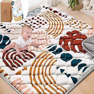 YBIKE Baby Spielmatte, Faltbare Große rutschfeste Dicke Baby Krabbelmatte 150x150cm, Tragbare Weiche Bauchzeitmatte, Waschbare Aktivitätsmatte für Kinder (Boho Blätter)