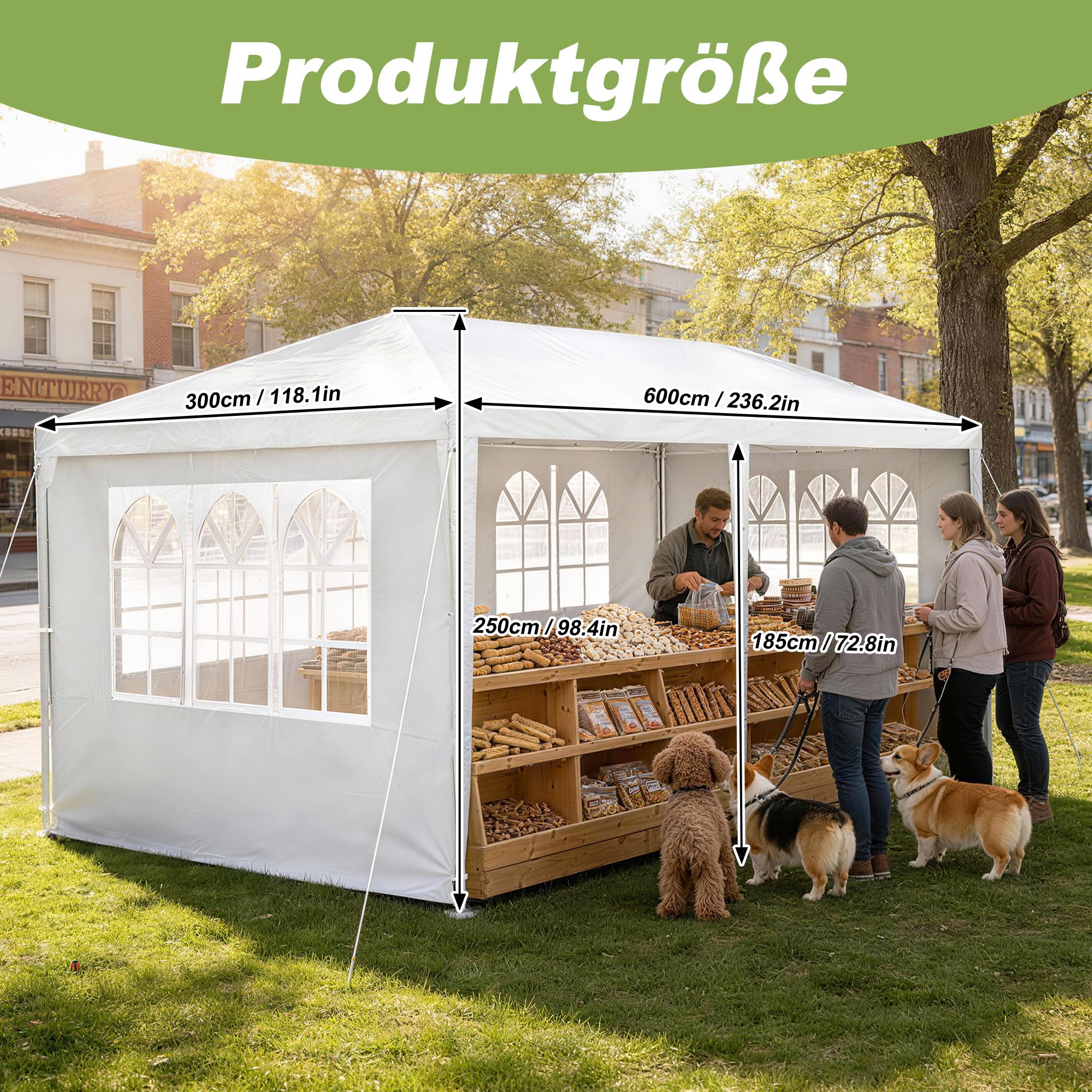 YUENFONG Pawilon składany 3 x 6 m, pawilon ogrodowy ze zdejmowanymi częściami bocznymi i dachem, stabilna pergola, wodoszczelny i wodoszczelny, namiot imprezowy do ogrodu, na taras i kemping, biały
