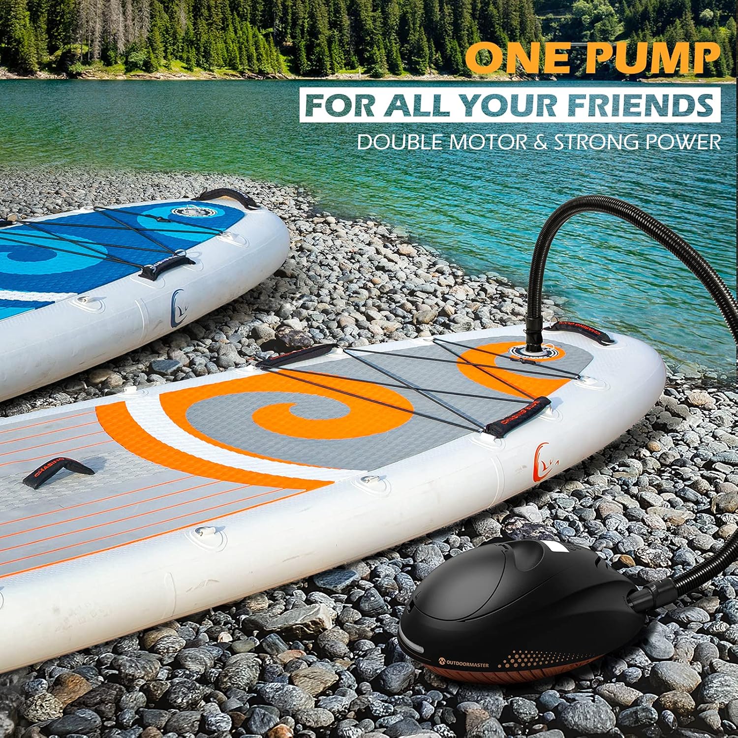 OutdoorMaster 16PSI High Pressure SUP Air Pump with Rechargeable Battery The Whale - Intelligent Dual Stage Inflation & Auto-Off Feature and Deflation Function for Inflatable Stand Up Paddle Boards : Sports & Outdoors