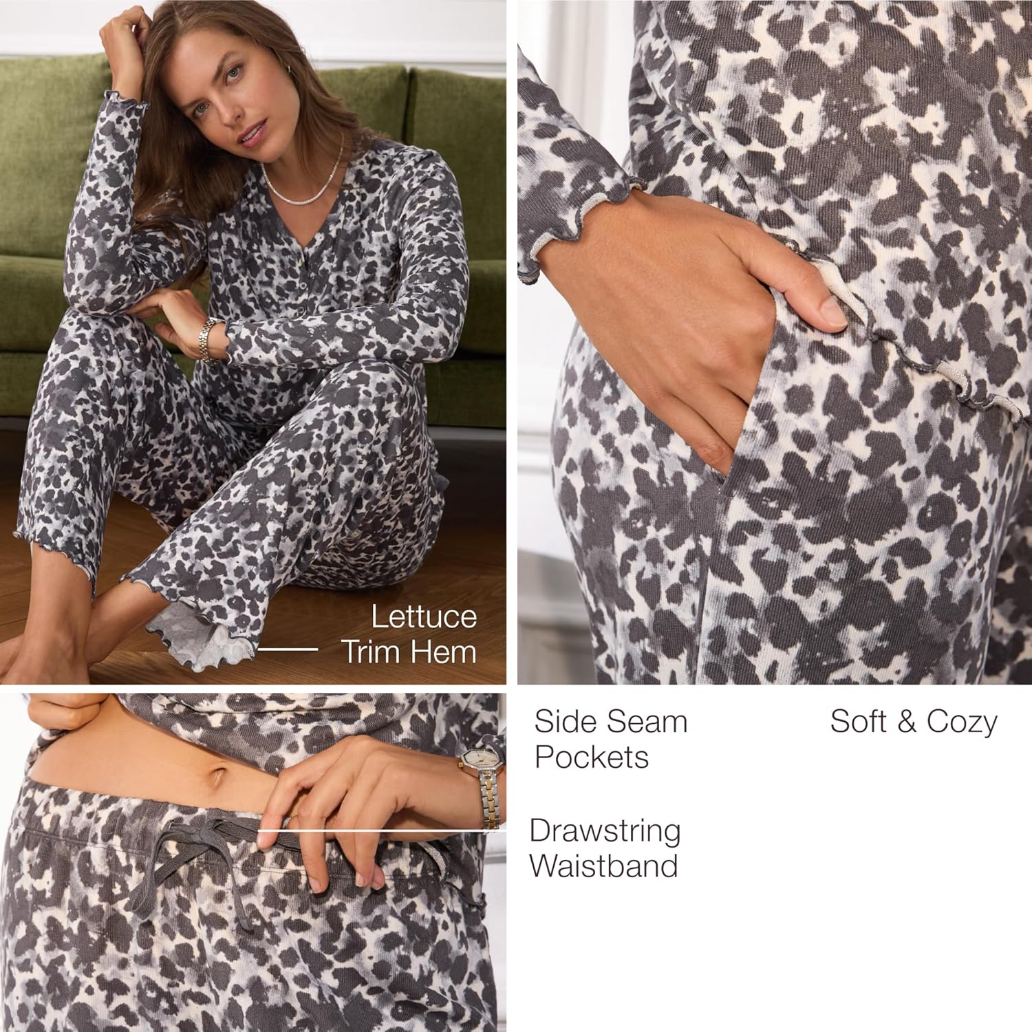 Anne Klein Womens Long Sleeve V-Neck Pajama Top & Relaxed Pant Set - Soft Brushed Sweater Knit - Cozy Sleepwear & Loungewear - Image 4