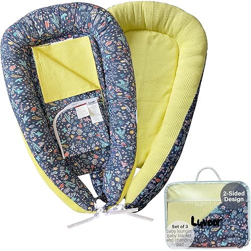 %100 Cotton Baby Lounger - 3 in 1 Baby Nest, Waffle Blanket, Waterproof Changing Mat, Deluxe Infant Lounger, Dock a tot, Portable Set, Newborn Essentials, Breathable Soft Cover, Travel Bed,Shower Gift