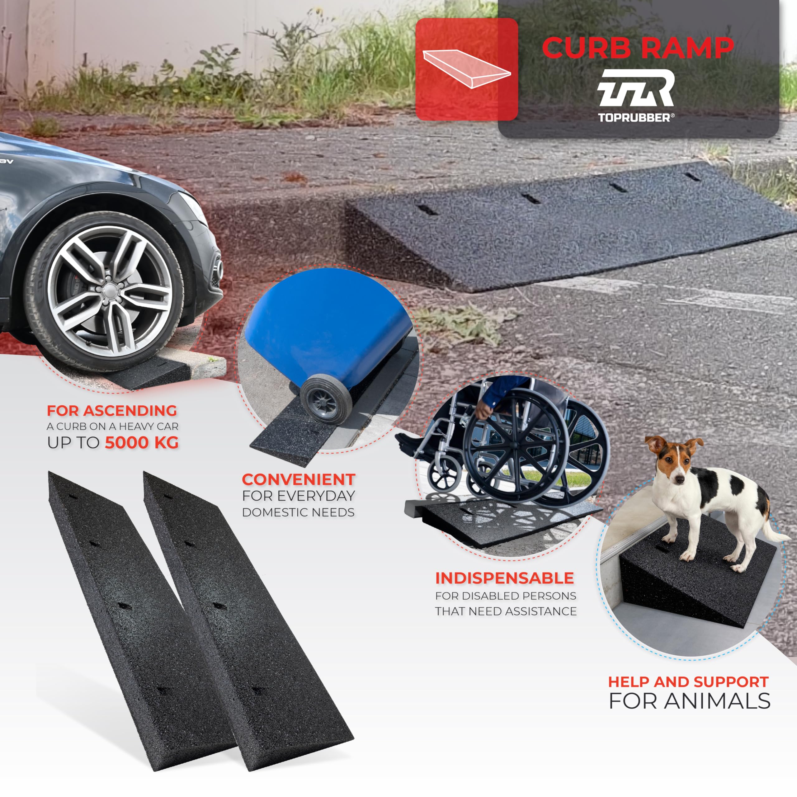 Bordsteinrampensatz 2X Bordsteinrampe 1000x250x110 aus Gummigranulat