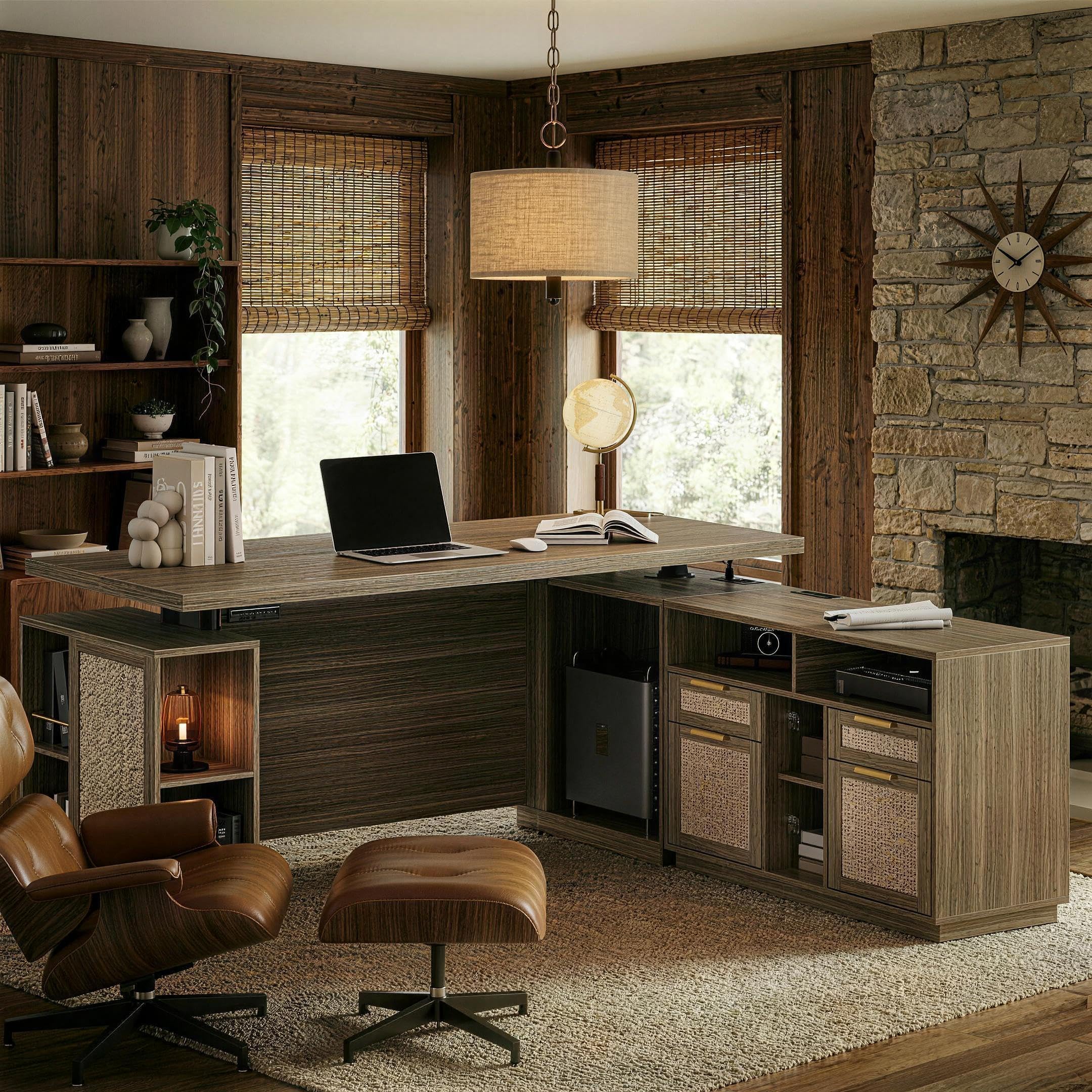 70 Standing Desk with File Cabinet L Shaped Electric Height Adjustable Desk with AC USB Privacy Panel Computer