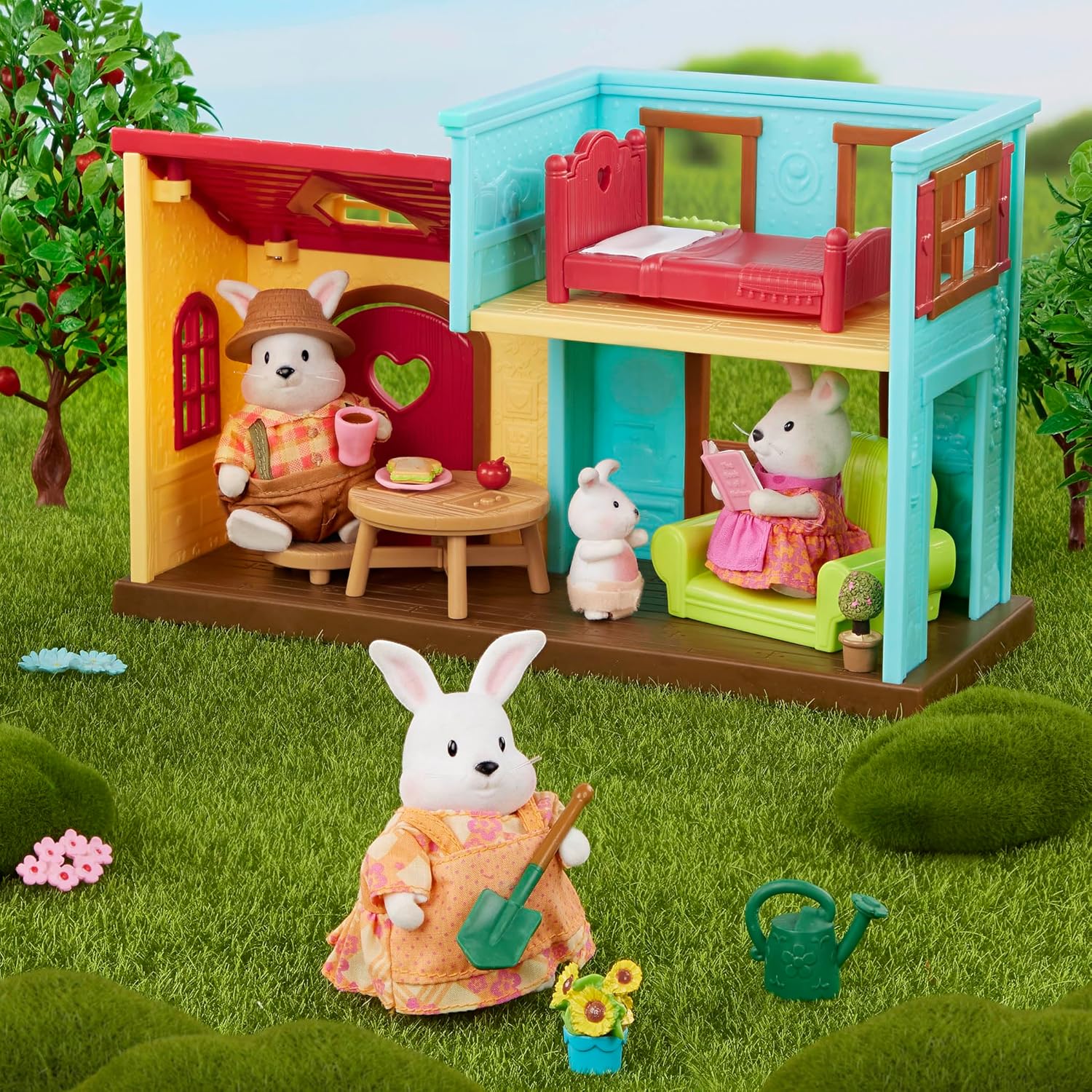 Li'l Woodzeez – Li'l Nextdoor Neighbors Townhouse Playset with 12 Pieces Dollhouse Furniture, Accessories & Pretend Play Food – Adorable Gift Toy for Imaginative 3+ Years