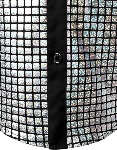 Miniatura 5 de JOGAL Camisa de vestir para niños con lentejuelas, camisas de botones, disfraz de fiesta de discoteca de los años 70