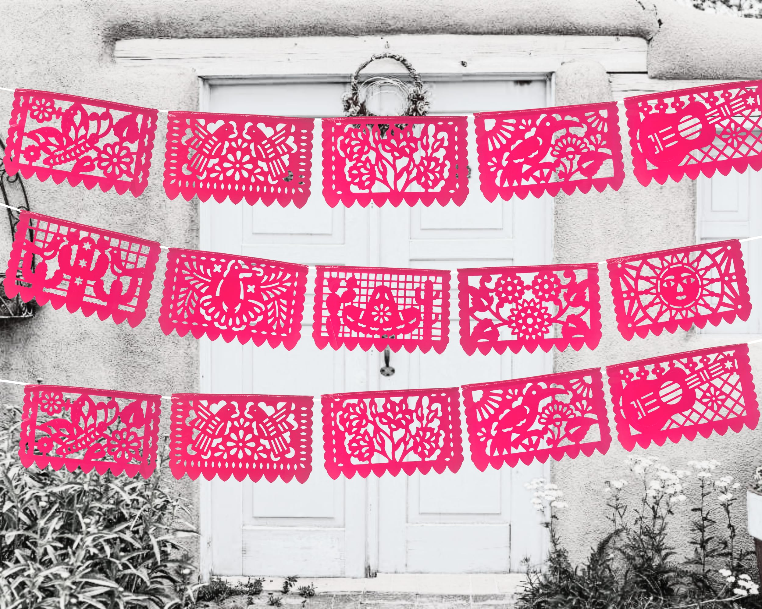 12 Uds. De Banderas De 16cm, Guirnaldas Rosas Y Az... – Vicedeal