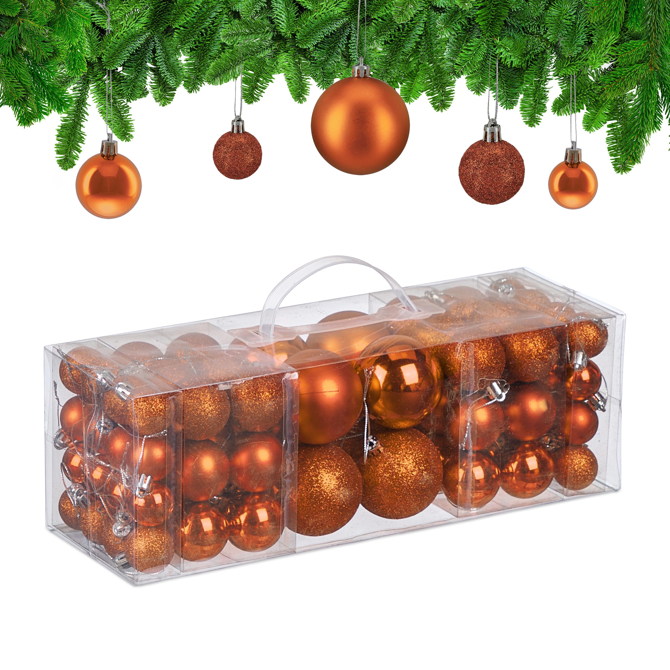 Boule de Noël lot de 76 en plastique orange Relaxdays pour sapin