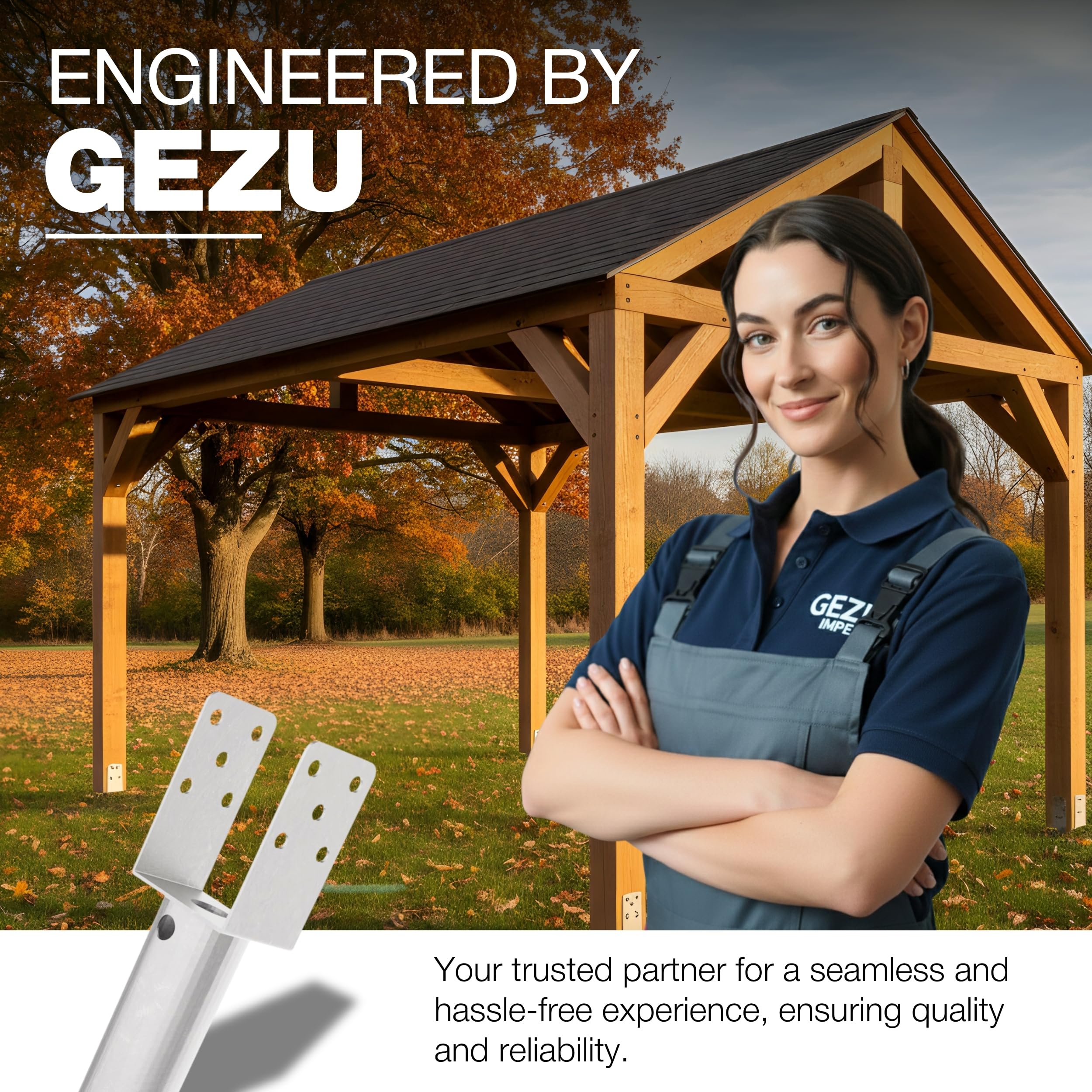 GeZu Impex Ground Screw 102 x 102 x 865 mm Hot Dip Galvanised Set of 4 Single Screw Floor Sleeves, Pole, Support Legs — view 7