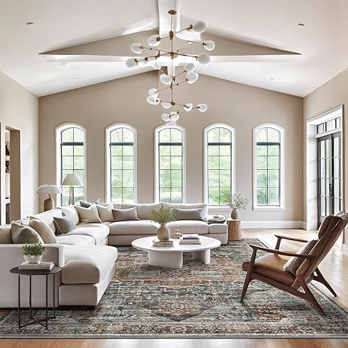 Miniatura 3 de Alfombras de área de 8 x 10 pies para sala de estar, vintage lavable con parte trasera antideslizante, resistente a las manchas, alfombra de área