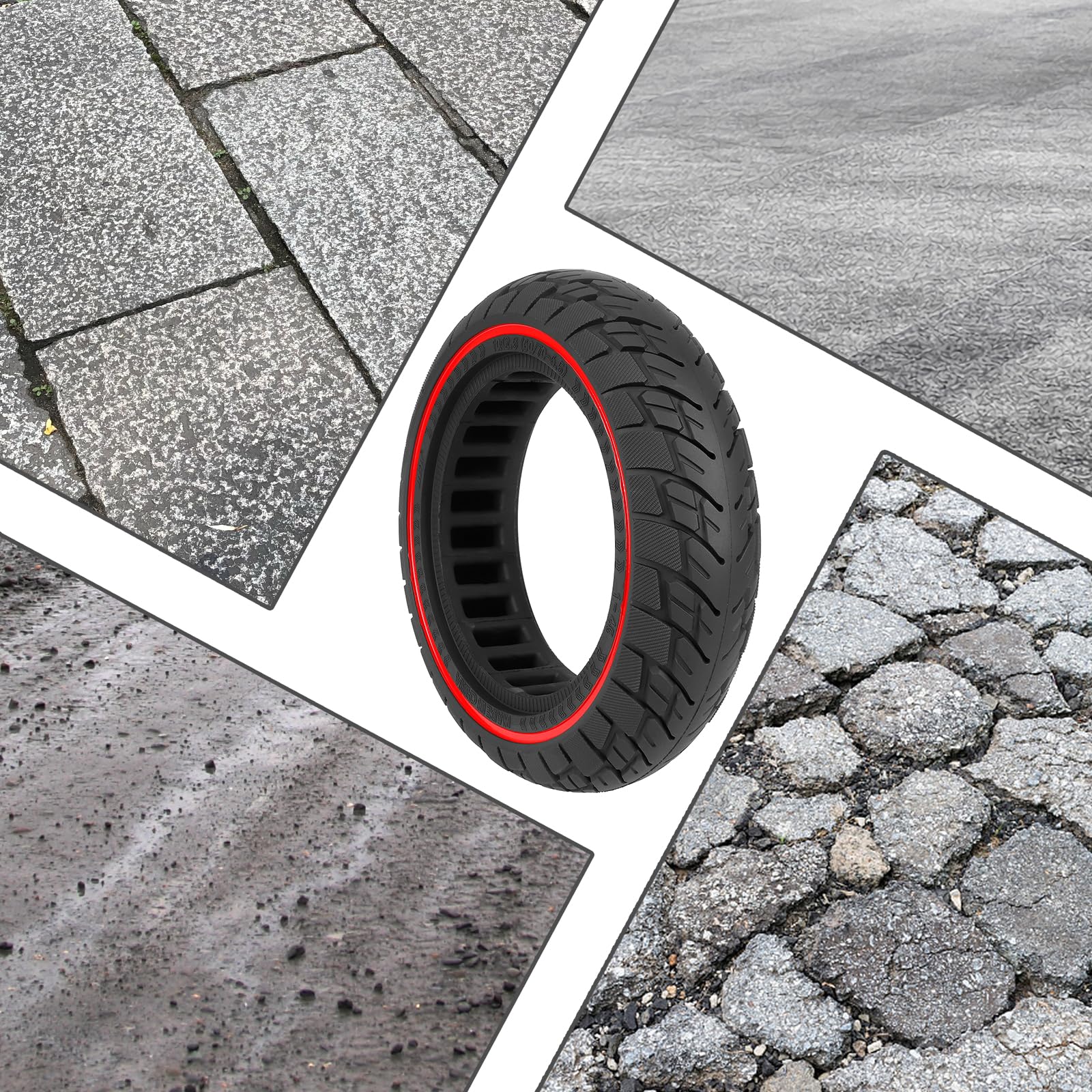 10×2,5 Pneumatico Solido per Scooter Elettrico，60/70-6.5 Ruote Monopattino Elettrico，10 Pollici Ruota di Ricambi Antiesplosione e Antiscivolo per Ruote Monopattino(45mm),2PCS