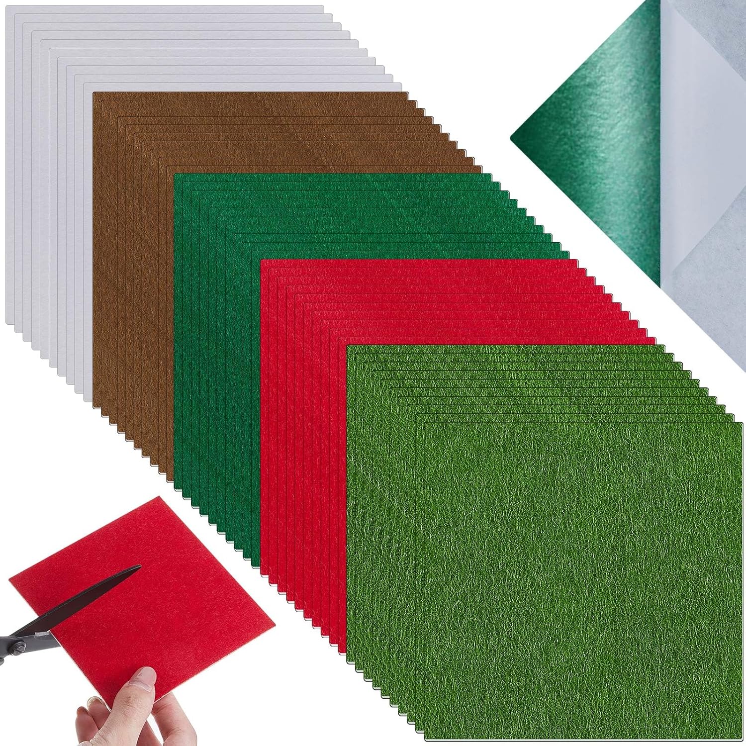Buryeah 200 Pcs Christmas Self Adhesive Felt Sheets for Crafts Soft Felt Sheets with