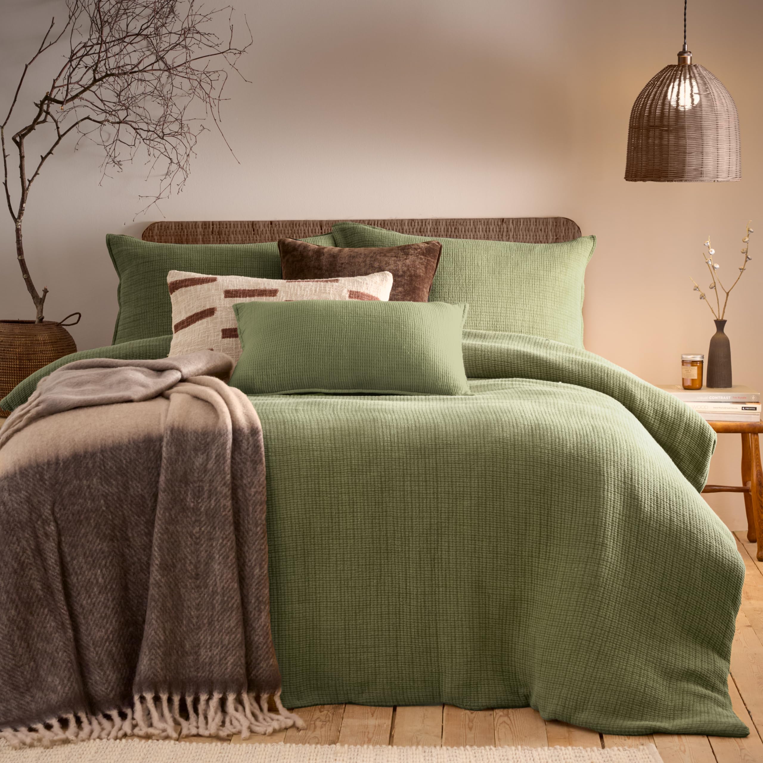 Yard Living - Ribble Double Duvet Cover Set - Khaki - Acid Washed Cotton