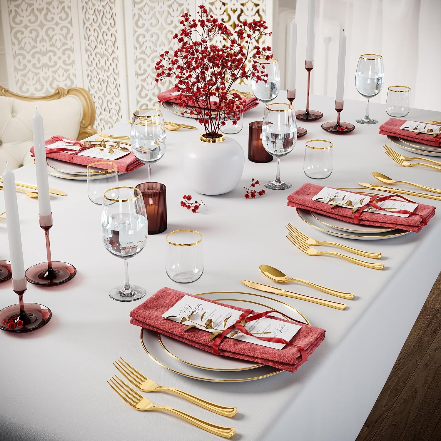 Exquisite Gold Plastic Forks Heavy Duty 120 Pieces Gold Plastic Silverware Heavy Duty Disposable Silverware Set, Disposable Forks Eating Utensils Sets Flatware Set For Parties & Events
