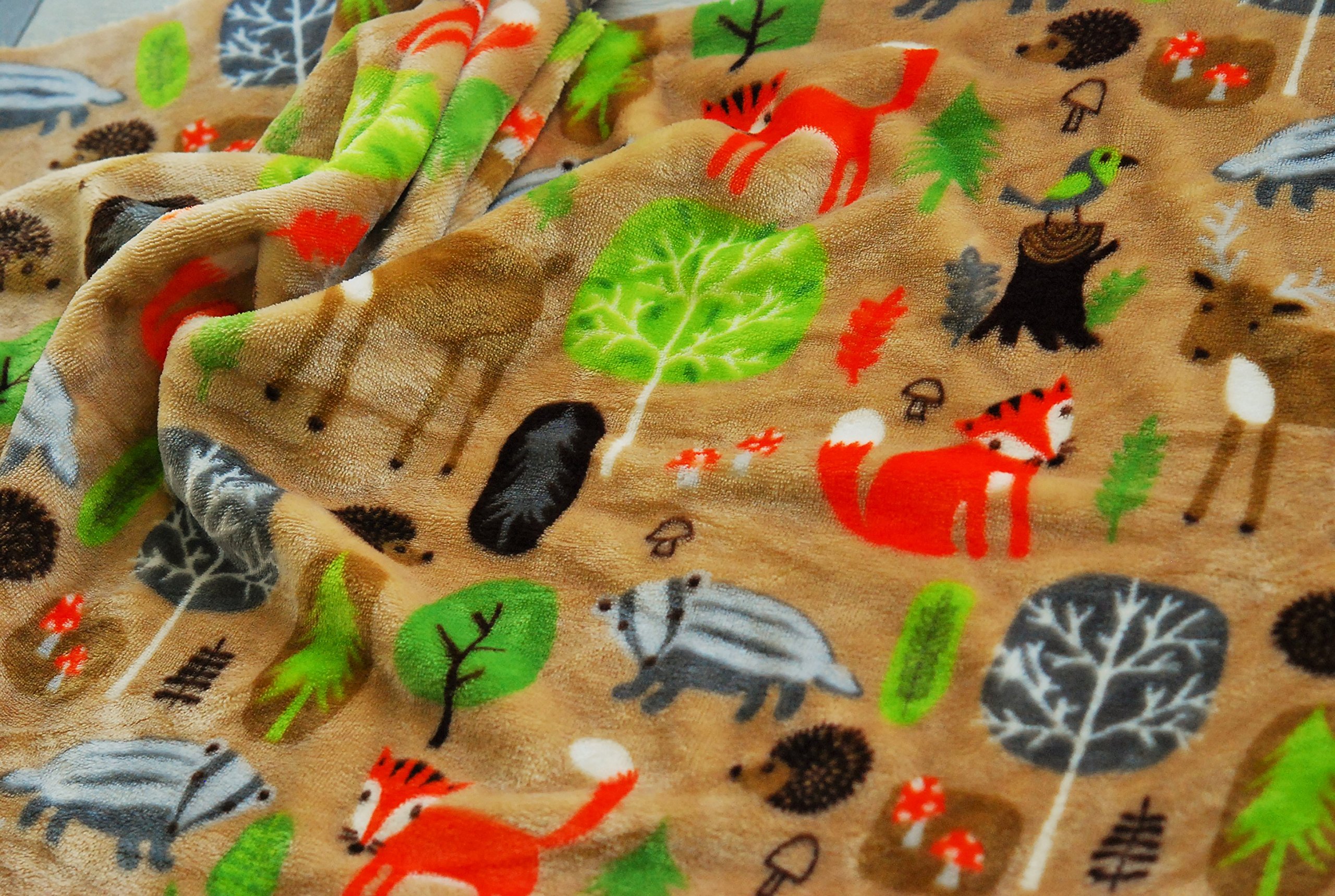 Double Sided Supersoft Cuddlesoft Fleece Fabric Material Woodland Animals Beige, Sample 10cmx10cm