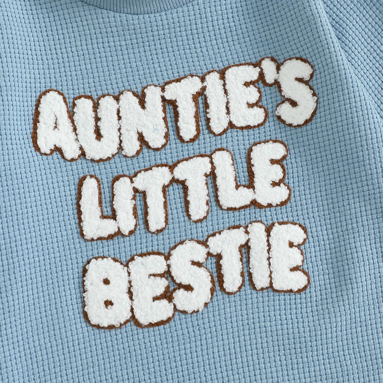 Loalirando Baby Jungen Sommer Outfit Kleidung Set Baumwolle Waffelstrick Aunties Little Bestie Langarm Oberteil + Hose Bekleidungssets für Baby-Jungen - 4