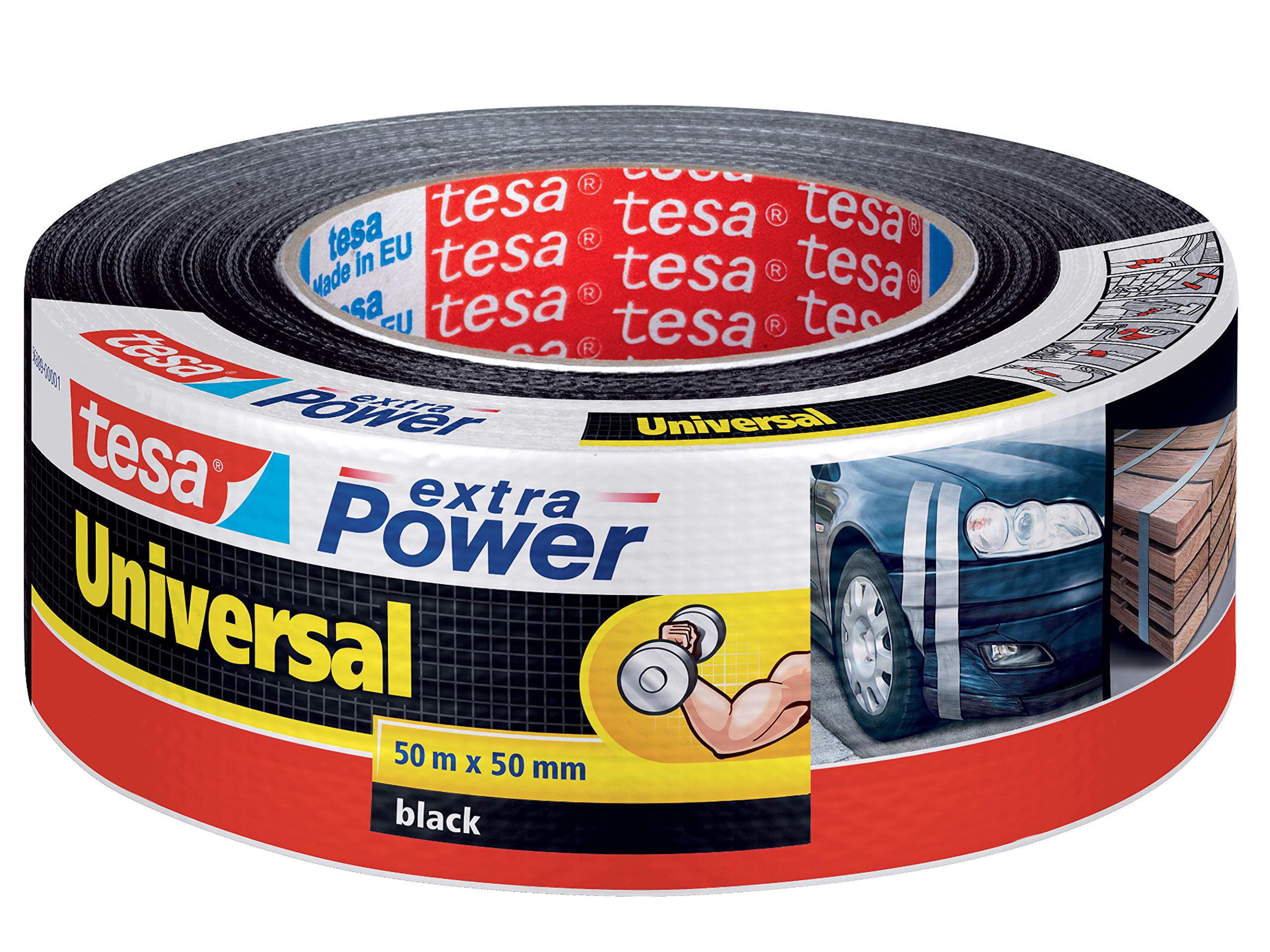 tesa Extra Power Universal Gewebeband/Witterungsbeständiges Panzertape in Schwarz zum Abdichten, Isolieren, Befestigen und Reparieren / 50m x 50 mm (Schwarz) Menge 10