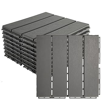 Plantex Tiles for Floor-Interlocking Heavy Plastic Tiles/Garden Tile/Quick Flooring Solution for Indoor/Outdoor Deck Tile-Pack of 12 (Dark Grey)