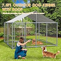 Vista 8 de Perrera para perros al aire libre de 7.5 x 7.5 x 5.3 pies con techo, recinto para perros con alimentador giratorio, corralito grande y resistente