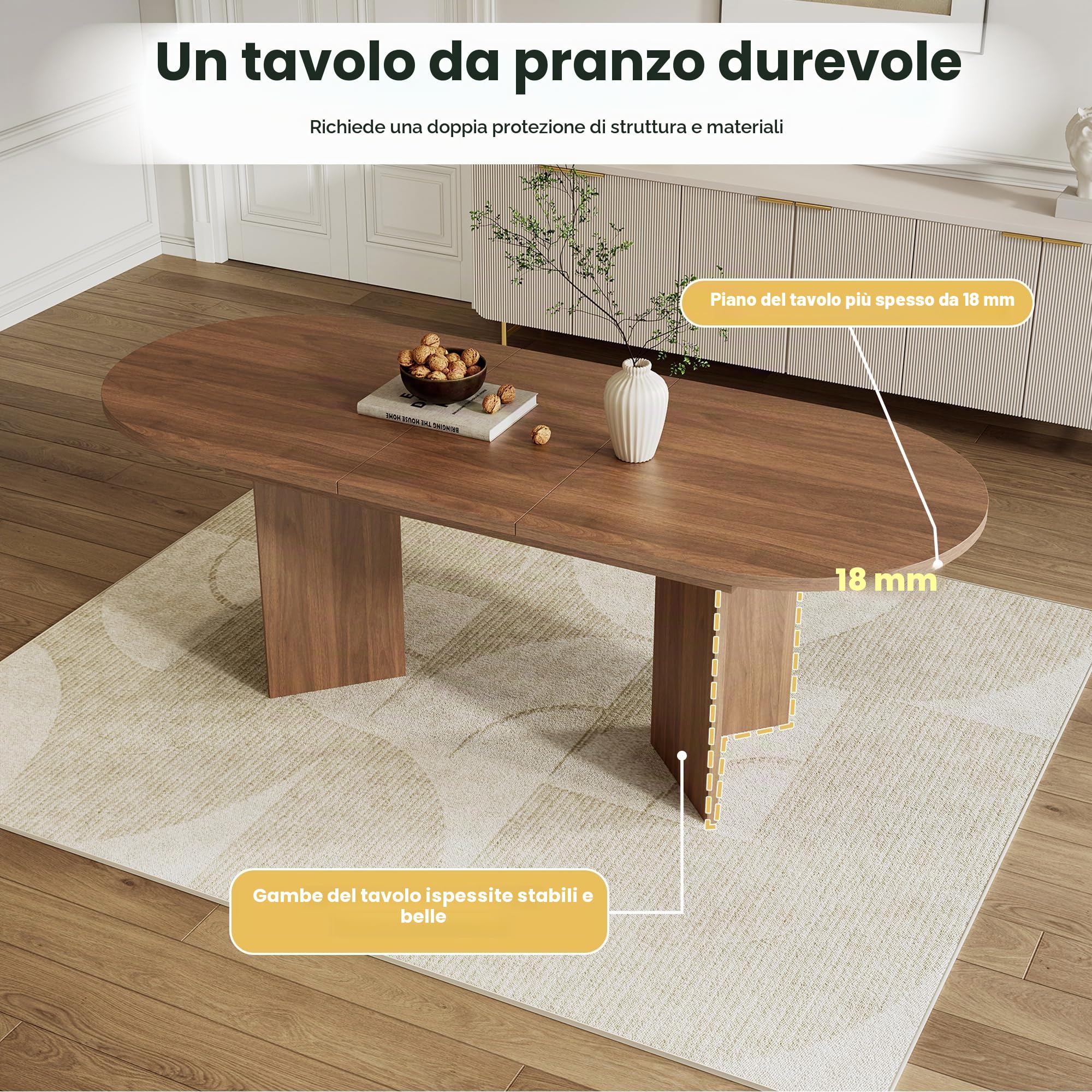 Tavolo allungabile sala da pranzo140/180 x 90 x 75 cm, Tavolo cucina adatto per 4-8 persone, Tavolo ovale allungabile adatto a sale da pranzo, soggiorni e uffici(Colore legno di noce)