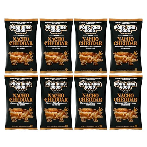 Miniatura 84 de Pork King Good Stupid Hot Pork Chicharrones - Paquete de 4 bocadillos bajos en carbohidratos, aptos para dieta cetogénica, chicharrones