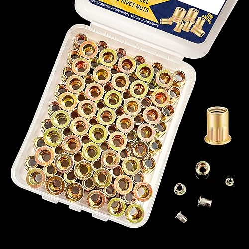 Miniatura 6 de Bonost 90 tuercas remachables de 14"-20 piezas  Tuerca de remache roscada SAE  Tuerca de remache de acero al carbono para plástico, fibra de vidrio,