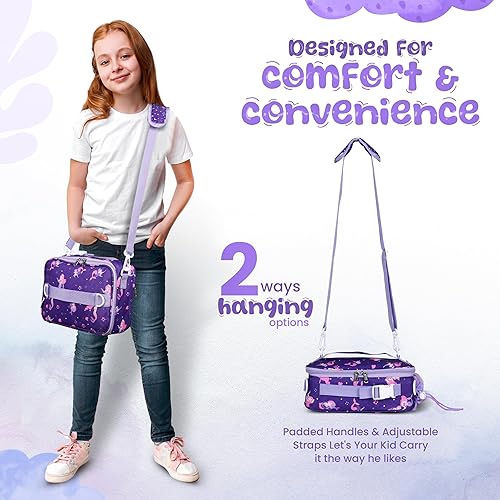 Miniatura 2 de YOLAY Lonchera con doble aislamiento para niños y niñas, duradera, espaciosa, con bolsillo con cremallera, correas ajustables y asas, bolsa Bento