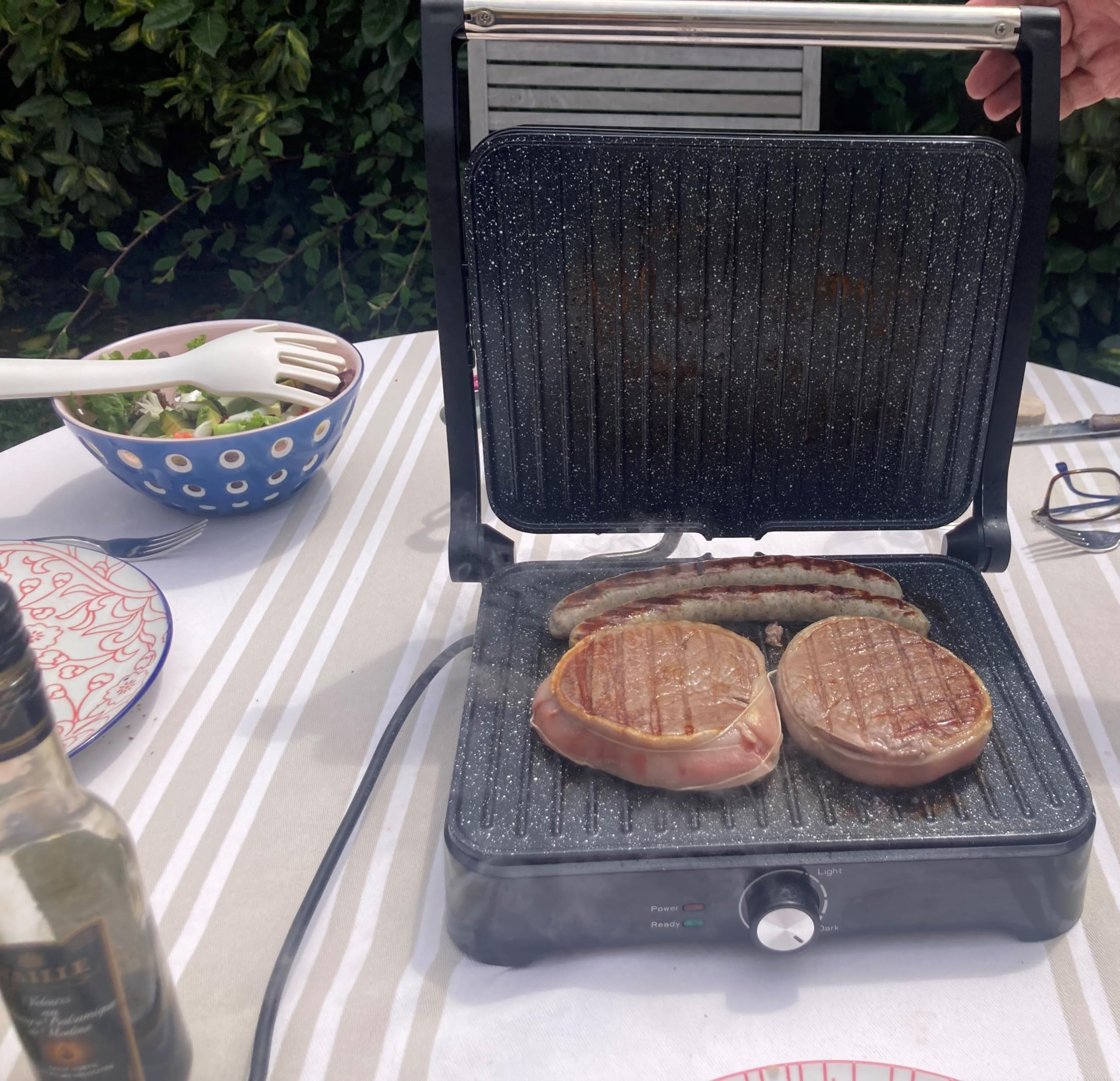 LITTLE BALANCE 8744 Speed Grill, Grill Viande électrique, Multifonction, Viande, Légumes, Paninis, Plaques sans PFAS, Antiadhésif, 2000 W, Noir