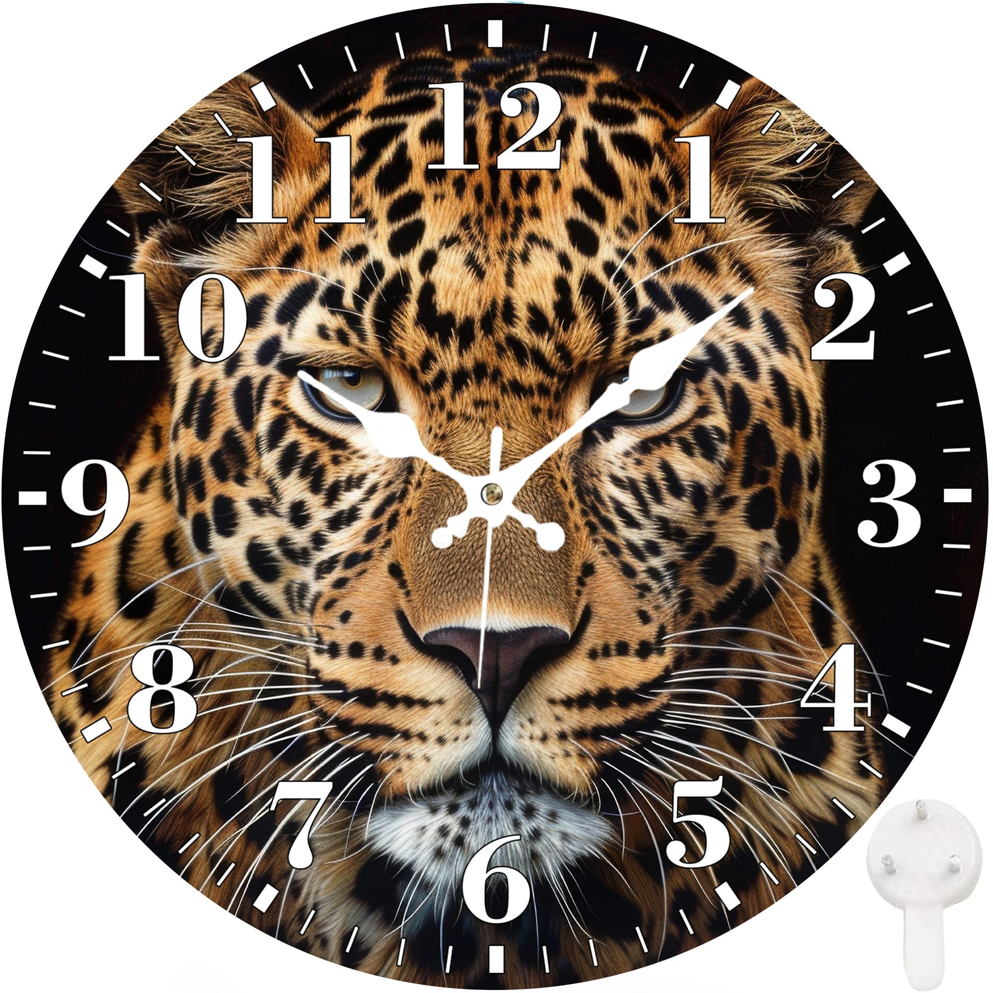 Horloge murale ronde léopard 30,5 cm silencieuse analogique pour salon