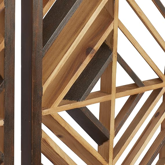 Deco 79 Wood Geometric Home Wall Decor Slatted Wood Design Wall Sculpture, Set of 3 Wall Art 12W, 35H, Brown