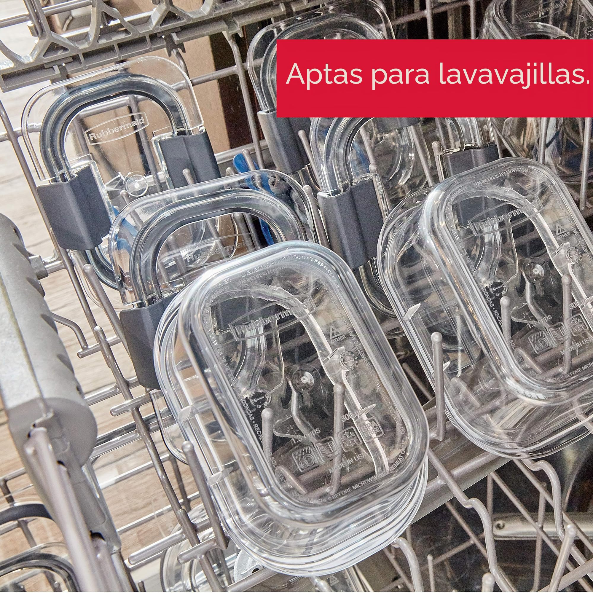 Rubbermaid Brilliance - Contenedores de almacenamiento de alimentos con tapas para almuerzo, preparación de comidas y sobras, aptos para lavavajillas, transparente/gris