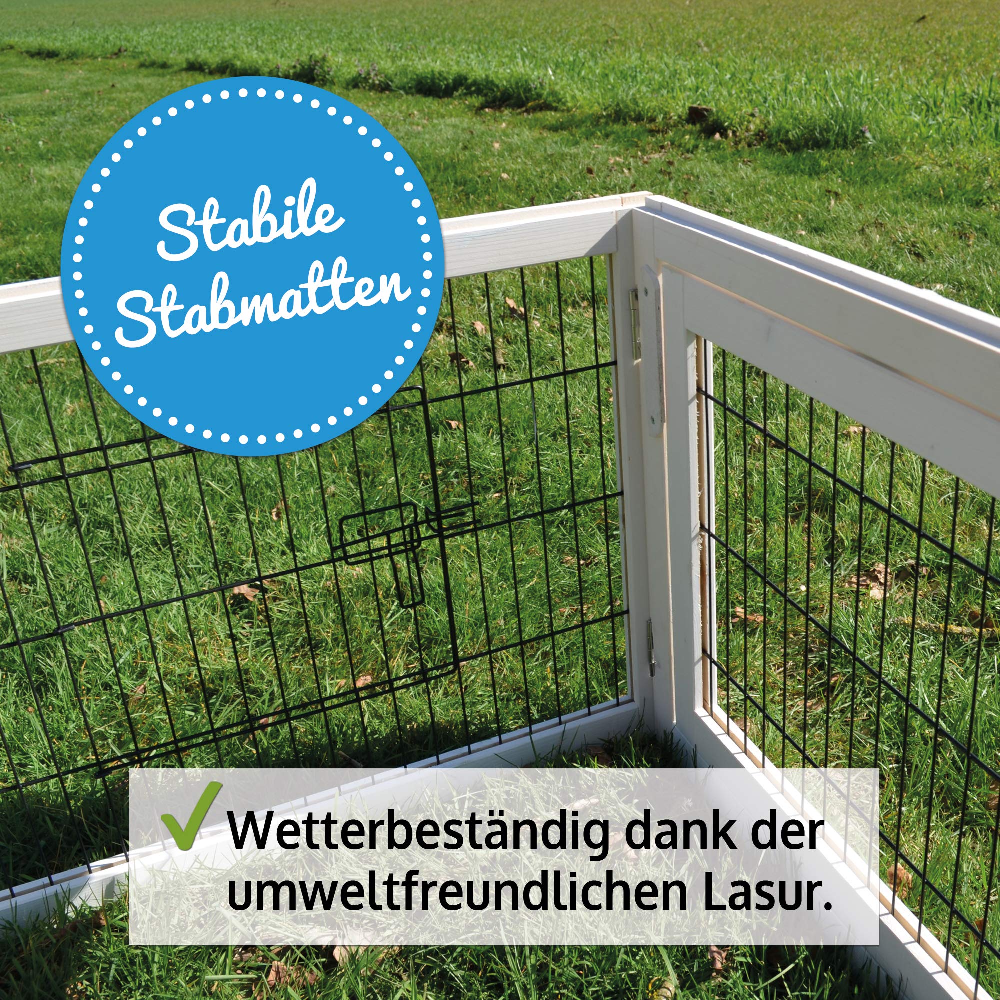 zooprinz Premium Freilaufgehege Rabbit Run für draußen - ideal für Kleintiere - Besonders Stabiler und großer Holzrahmen - Mobiler Freilauf mit umweltfreundlicher Farbe lasiert