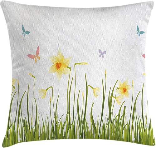 Miniatura 5 de Ambesonne Funda de cojín con diseño de libélula, diseño de plantas y libélulas de estilo bohemio, ilustración esbozada, funda de almohada decorativa