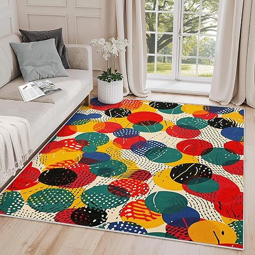 Miniatura 13 de Alfombras abstractas para sala de estar 8x10 - Alfombra abstracta, alfombra de 4x6, alfombra de área geométrica multicolor de estilo pop art,
