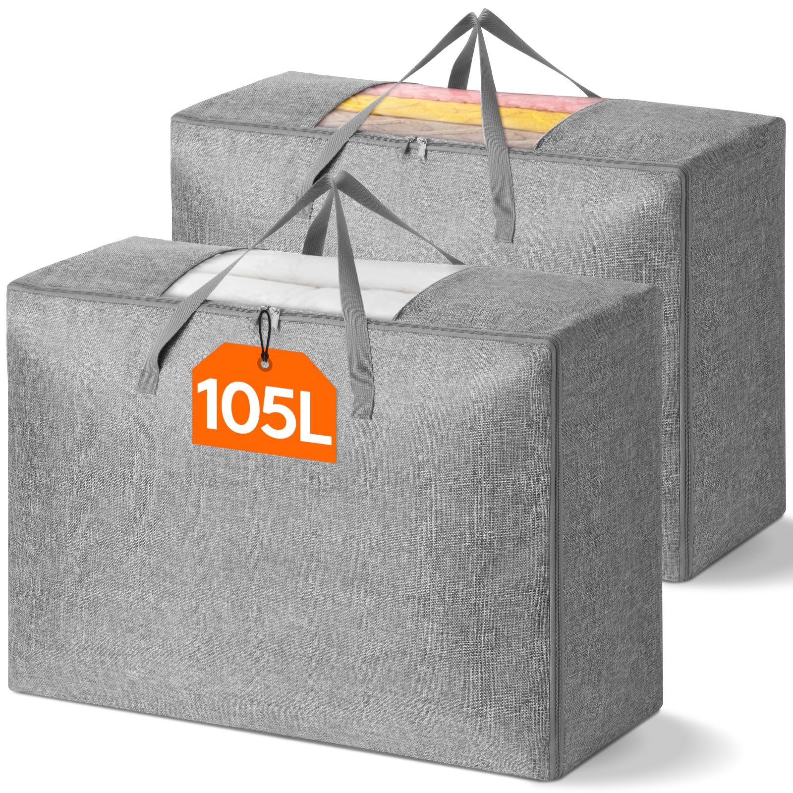Lifewit 105L Comforter Storage Bag, 2 Pack Folable Storage Bins with Lids for Quilt Duvet