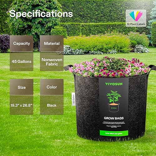 Miniatura 9 de VIVOSUN 1 bolsa de cultivo de 50 galones, maceta de tela con asas para cultivar verduras y plantas